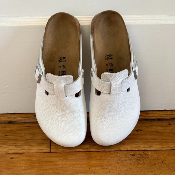 Birkenstock Boston Super Grip Leather Clogs | White | US Mens 8-8.5/ EU 41 - Picture 2 of 3